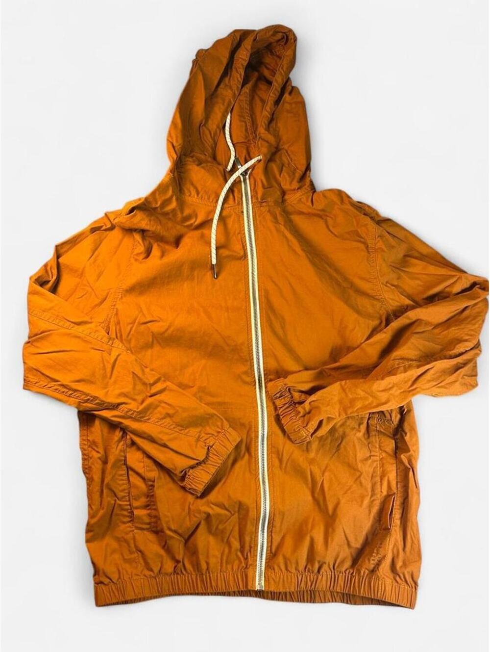 Denim & Flower Orange Hooded Cotton Windbreaker Jacket Medium